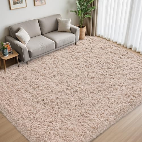 5x8 Area Rug for Living Room,Beige Fluffy Shag Non-Slip Bedroom Rugs - Image 5