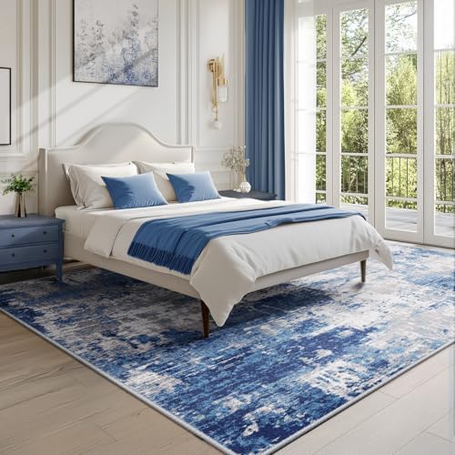 RELEANY Washable 5'x8' Abstract Area Rug for Living Room Blue Gray - Image 4