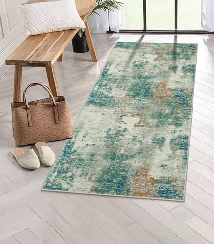 Lahome Modern Abstract Runner Rug with Rubber Backing - 2x6 Washable Rug Runners for Hallways Non Slip, 6 Ft Long Accent Carpet for Bathroom Kitchen Bedroom Entryway,Green/Grey by Lahome