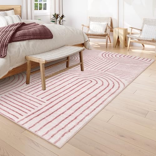 Lahome Abstract Washable 6x9 Area Rugs, Soft Pink Rugs for Bedroom Girls - Image 6
