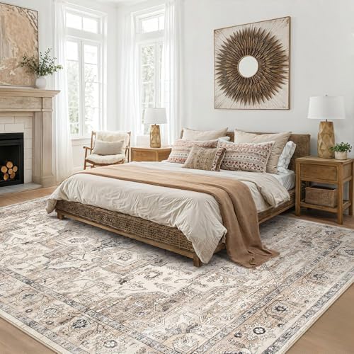 8x10 Area Rugs for Living Room: Washable Vintage Tea Brown Rug - Image 2