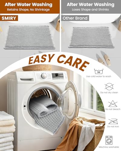 Smiry Waffle Bath Mat 36X24, Soft Absorbent Bathroom Rug, Lightgrey & Cream - Image 6