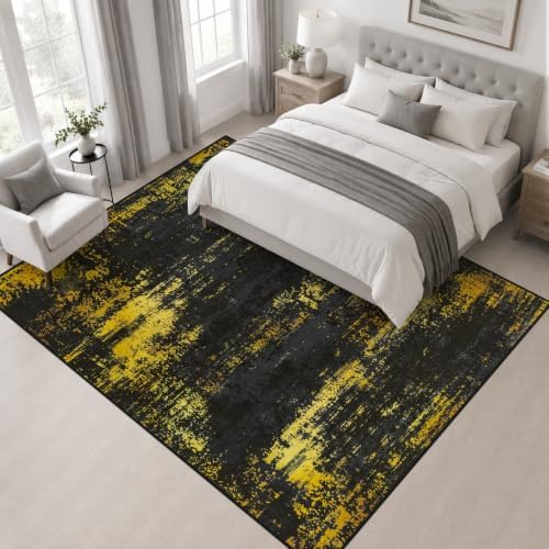 Area Rug Living Room: 4x4 Modern Washable Soft Carpet Black Gold - Image 3