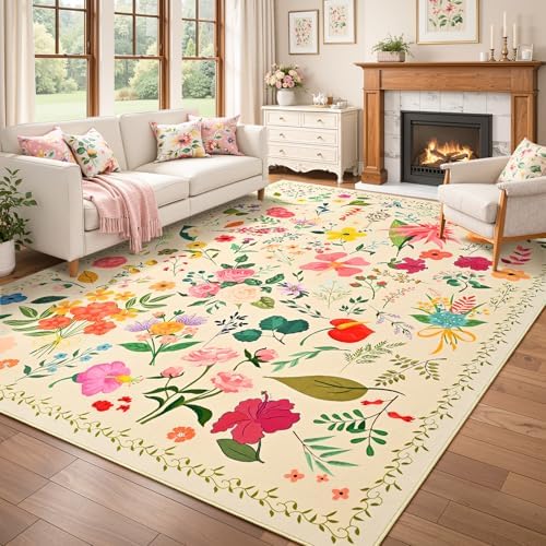 ISEAU 6x9 Area Rug for Living Room,Washable Rugs for Bedroom Dorm, Beige - Image 2