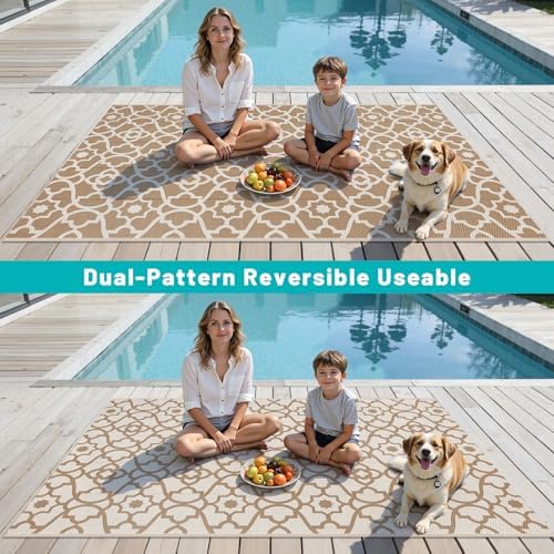 HEBE Waterproof Outdoor Rug 5'x8', Geometric Reversible Plastic Patio Rug - Image 6