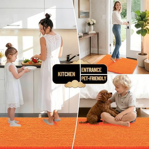 OLANLY Thick Chenille Small Bathroom Rugs 24x16, Absorbent Bath Mat, Orange - Image 6