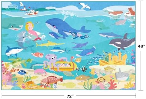 4x6 Ocean Rug for Kids Playroom – Sea Life Learning Carpet with Mermaid, Submarine & Whales, Soft Washable Stain Resistant Playful Area Rug for Kids, Educational Underwater Theme Carpet - Image 2