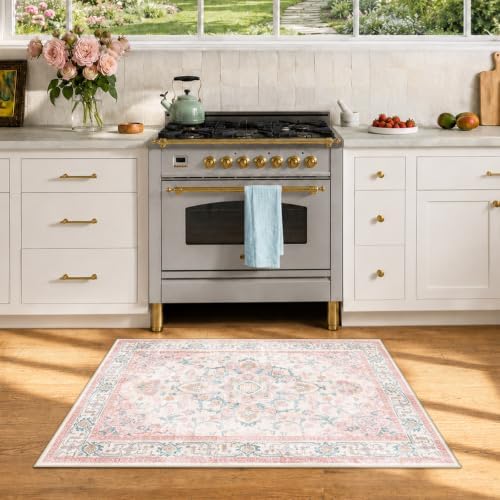 CAPALOCA 2x3 Washable Nursery Girls Low Pile Area Rug Pink Teal - Image 3