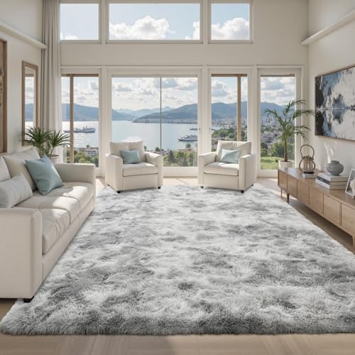 9x12 ft Rug for Living Room Fluffy Grey White Shag Rug Non-Slip Area Rugs Carpet for Bedroom Nursery Kids PlayRoom Dorm Office Indoor Modern Plush Carpets - Image 2