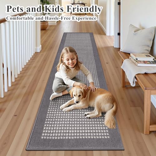 Ileading Grey Runner Rugs for Hallway 2'x8' Non Slip Farmhouse Long Kitchen Floor Mats with Rubber Backing Absorbable Throw Rugs Machine Washable Indoor Decor Carpet for Corridor Petmat Entryway - Image 2