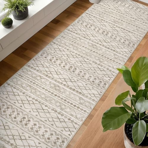 KUTA Boho Long Runners for Hallways 2.6x14 ft Moroccan Beige Washable - Image 4