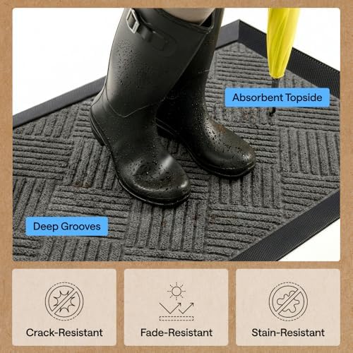 GORILLA GRIP WeatherMAX Door Mat, Indoor Outdoor Use, 72x24, Gray Diamond - Image 5