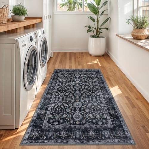 KUTA 3x5 Rugs for Entryway Vintage Black Grey Orange Area Rug Washable - Image 4