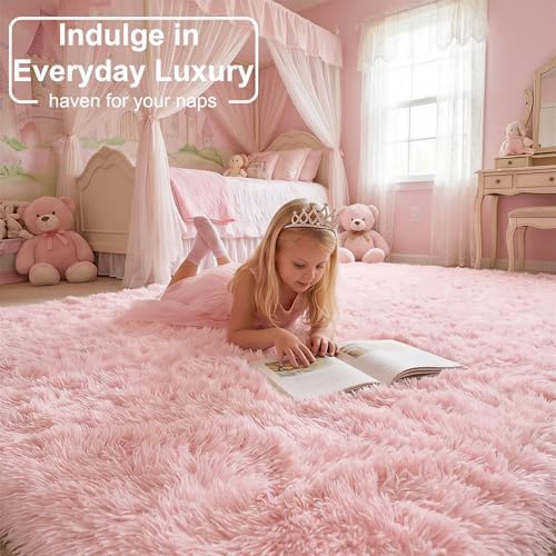 Amdrebio Pink Large Kids Area Rug 8x10 for Living Room Girls Bedroom Carpet - Image 3