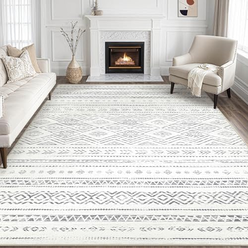 Tortania Area Rug Living Room Rugs- 8x10 Washable Large Soft Neutral Boho Moroccan Bohemian Farmhouse Rug Indoor Floor Carpet for Bedroom Under Dining Table Home Office Decor - Beige Gray by Tortania