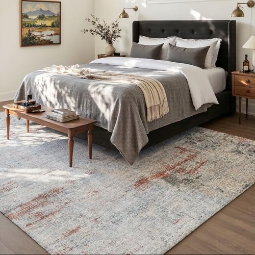 Area Rug 9x12 Washable Rug Grey and Brown for Living Room, Dining Room, Bedroom, Large Carpets, Non Slip & Non-Shedding Low Pile Vintage Print Rug for Home Office Decor - Image 2