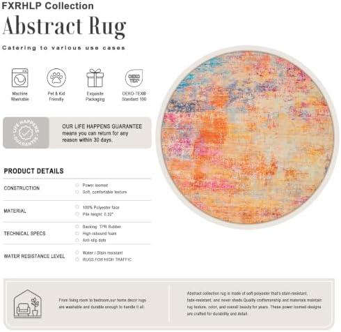 Round Area Rug Living Room: 4 ft Modern Washable Indoor Carpet - Image 2