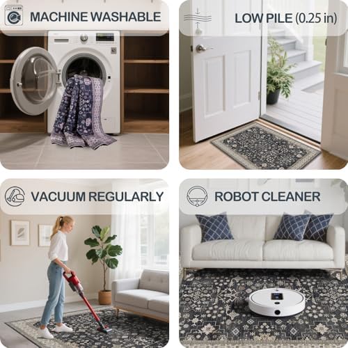 5x7 Washable Area Rugs for Living Room (Charcoal Blush Ivory) - Image 6