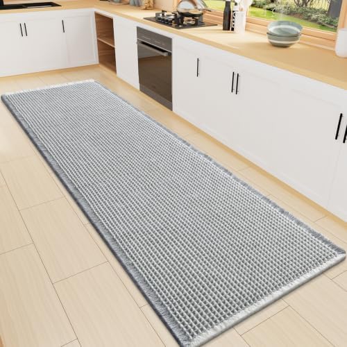 Smiry Waffle Bath Mat 60X16, Soft Absorbent Bathroom Rug, Lightgrey & Cream by Smiry