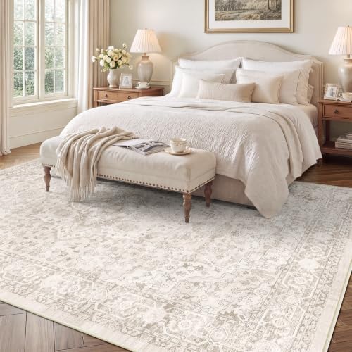 SameBed 6x9 Area Rug Living Room, Vintage Washable Carpet Neutral Beige - Image 3