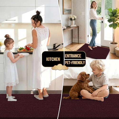 OLANLY Thick Chenille Bathroom Runner Rugs Mats 44x24, Black Cherry - Image 6