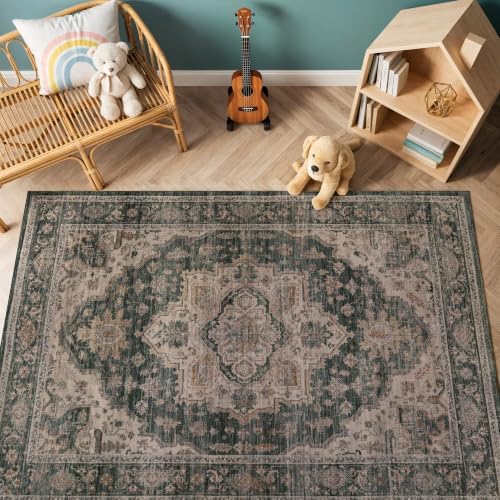 Rugshop Vintage Medallion Machine Washable Non-Slip Area Rug, 3' x 5' Green - Image 6