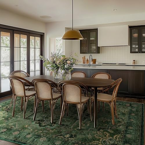 Dark Green 7x10 Living Room Rug, Vintafe Distressed Medallion Area Rug for Bedroom Dining Room, Washable Non Slip Thin Carpet Rugs for Bedroom Under Bed Home Office - Image 3