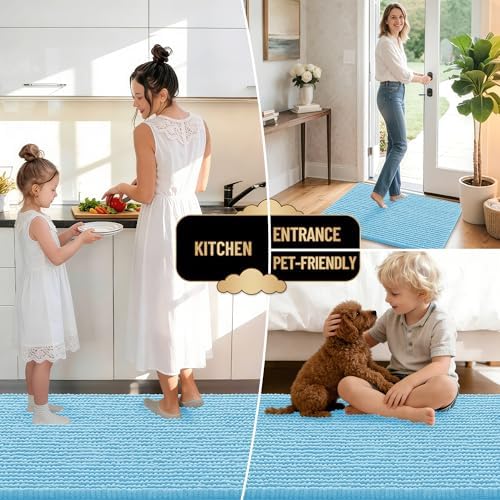 OLANLY Thick Chenille Absorbent Bathroom Rugs Mat 36x24, Sky Blue - Image 6