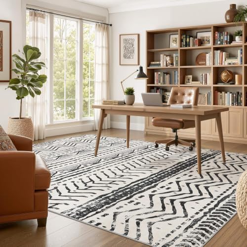 Nakagishi Black Rug for Living Room: 7x9 Washable Boho Large Neutral Soft Farmhouse Area Rugs Stain Resistant Modern Geometric Non-Slip Indoor Floor Carpet for Bedroom Playroom Office Dining Room - Image 6