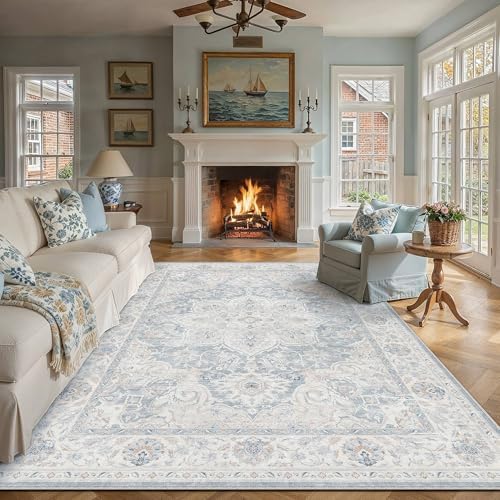 HUGEAR Blue 8x10 Washable Area Rugs Vintage Indoor Carpet by HUGEAR