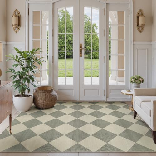 Beeiva Checkered Print 5x7 Rugs for Living Room, Non Slip Soft Green Rugs for Bedroom Ultra Thin Washable Rugs 5x7, Moroccan Farmhouse Carpet for Playroom Kids Room, Classic Classroom Dorm Home Decor - Image 3