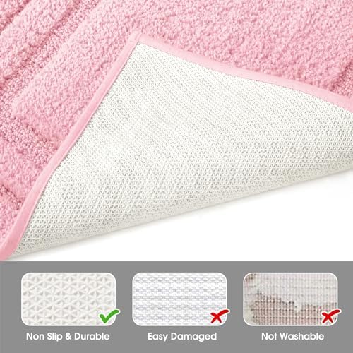 HOMEIDEAS Light Pink Microfiber Bathroom Rugs Set of 3, Non Slip Bath Mats - Image 5
