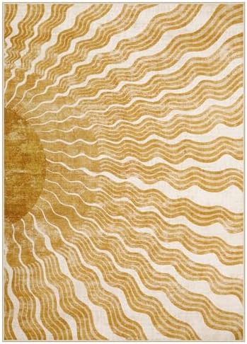 Hedlive Boho Machine Washable Rug 6x9, Sun Print Soft 6x9 Nursery Rug for Bedroom Classroom, Ultra-Thin Non Slip Kids Large Carpet for Living Room Playroom Office(6'x9',Gold/Multi) - Image 7