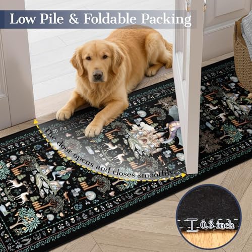 nesrt Fantasy Dragon Runner Rugs for Hallway Entryway 2x6ft Washable, Black Animal Print Kitchen Rug Runners Non Slip, Woodland Forest Floor Carpets for Kid Bedroom Bathroom Decor - Image 6