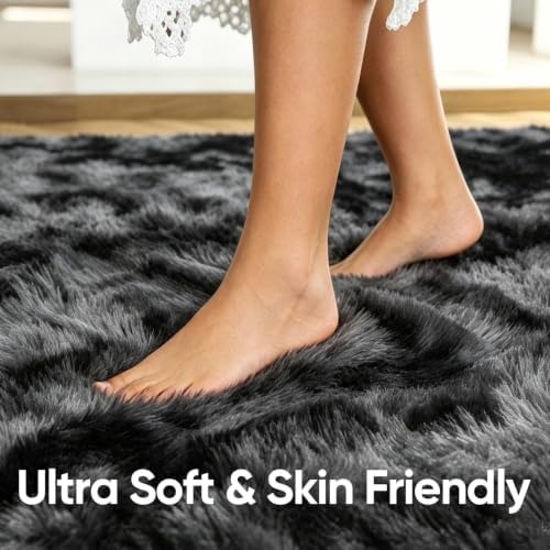 8x10 Extra Large Tie-dye Dark Grey Fluffy Area Rug Non-Slip for Living Room - Image 5