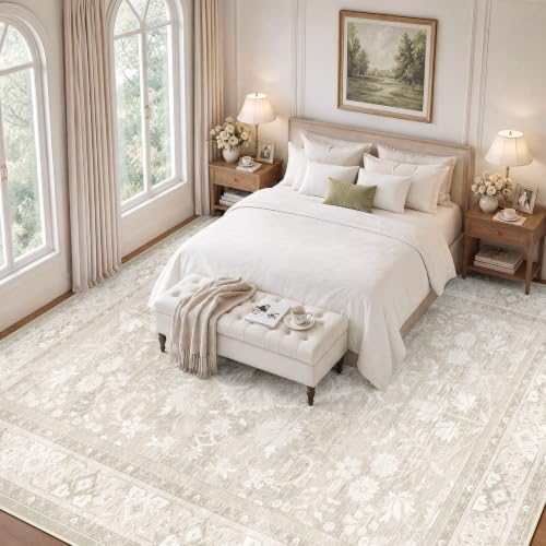 SameBed 9x12 Area Rug Living Room, Vintage Neutral Washable Carpet Beige - Image 3