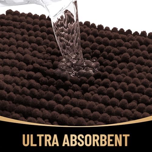 OLANLY Thick Chenille Bathroom Rugs 36x24, Soft Absorbent Bath Mat, Brown - Image 3