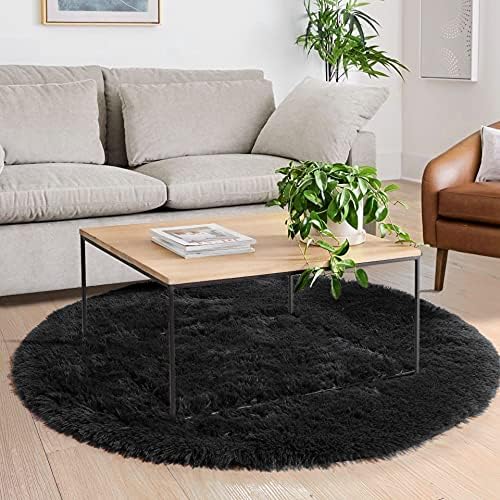 Amdrebio Black Plush Small Round Rug 3Ft for Bedroom Classroom Kids Corner - Image 5