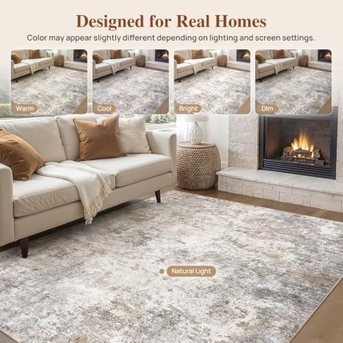 UERMEI 6x9 Area Rug Living Room Rugs - Washable Neutral Modern Abstract Soft Thin Large Rug Indoor Floor No Slip Rug Carpet for Bedroom Under Dining Table Home Office Decor - Brown Grey - Image 6