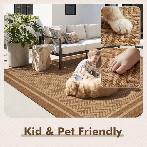 MontVoo-Outdoor Rug-Patio Rug 6x9 Polypropylene Indoor Outdoor Rugs Outdoor Carpet for Patio Deck Balcony Porch, Textured Weave, Durable for High Traffic, Fade-Resistant, Boho Farmhouse Neutral Brown - Image 6