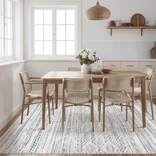 Tortania Area Rug Living Room Rugs- 8x11 Washable Large Soft Neutral Boho Moroccan Bohemian Farmhouse Rug Indoor Floor Carpet for Bedroom Under Dining Table Home Office Decor - Dark Blue - Image 6