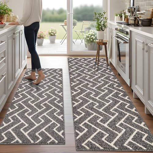 hicorfe Kitchen Runner Rug,20"x59"+20"x48" Kitchen Set,Non-Slip Kitchen Mat by Hicorfe