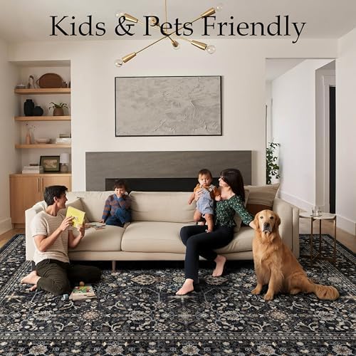 Ruaruarug Washable Area Rug 8×10 for Living Room, Ultra Soft, Black Grey - Image 4