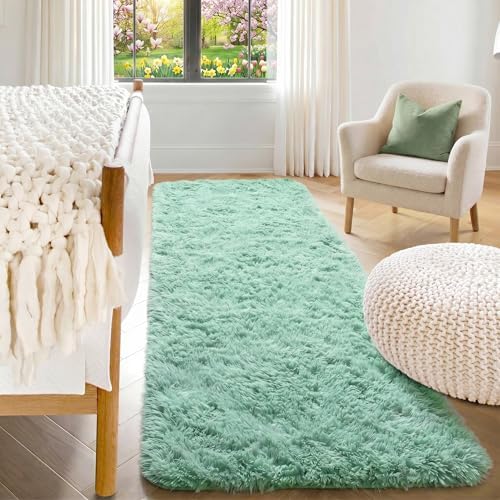 Sage Green Runner Rugs for Bedroom Living Room, Fluffy 2x6 Bedside Area Rug - Image 3
