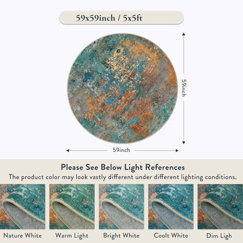 Lahome Modern Abstract Round Rug 5Ft - Colorful Washable 5x5 Circle Rugs for Living Room Bedroom Non Slip, Soft Indoor Floor Carpet for Dining Table Bathroom Nursery Dorm Decor - Image 2
