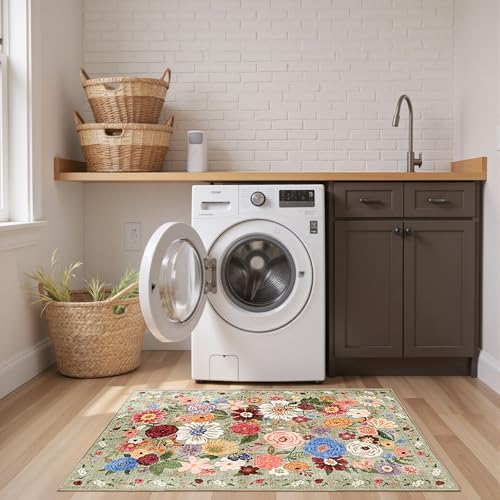 Green Garden Floral Hallway Runner Rug 2x5 for Bedroom Kitchen - Image 4