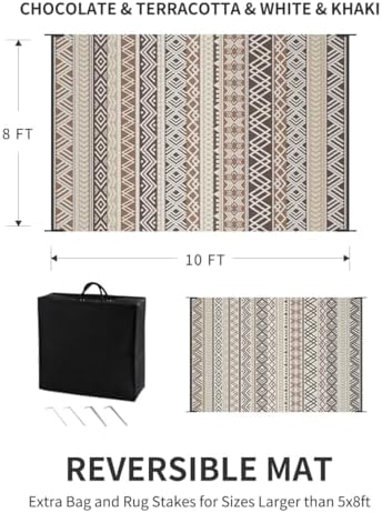 MontVoo Outdoor Rug Carpet Waterproof-Patio Rug Mat 8x10 Reversible RV Outdoor Camping Rugs Picnic Beach Mats Plastic Straw Outside Rugs for Balcony Porch Pool Deck Boho Patio Decor - Image 2