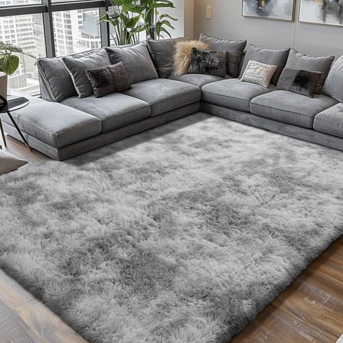 9X12 Large Area Rugs for Living Room Bedroom,Big Shag Rug for Bedroom Dorm,Soft Fluffy Indoor Carpet Plush Rugs for Living Room Home Decor (Mottling Grey, 9X12 Feet) by Boshengya