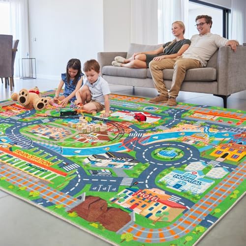 4'x5' Car Rug Play Mat for Kids, Road Traffic Playmat for Kids Room - Image 3