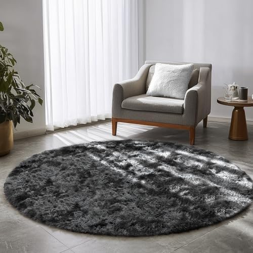Amdrebio Tie-Dyed Dark Grey Cool Round Rug 4Ft for Men Bedroom Living Room - Image 6